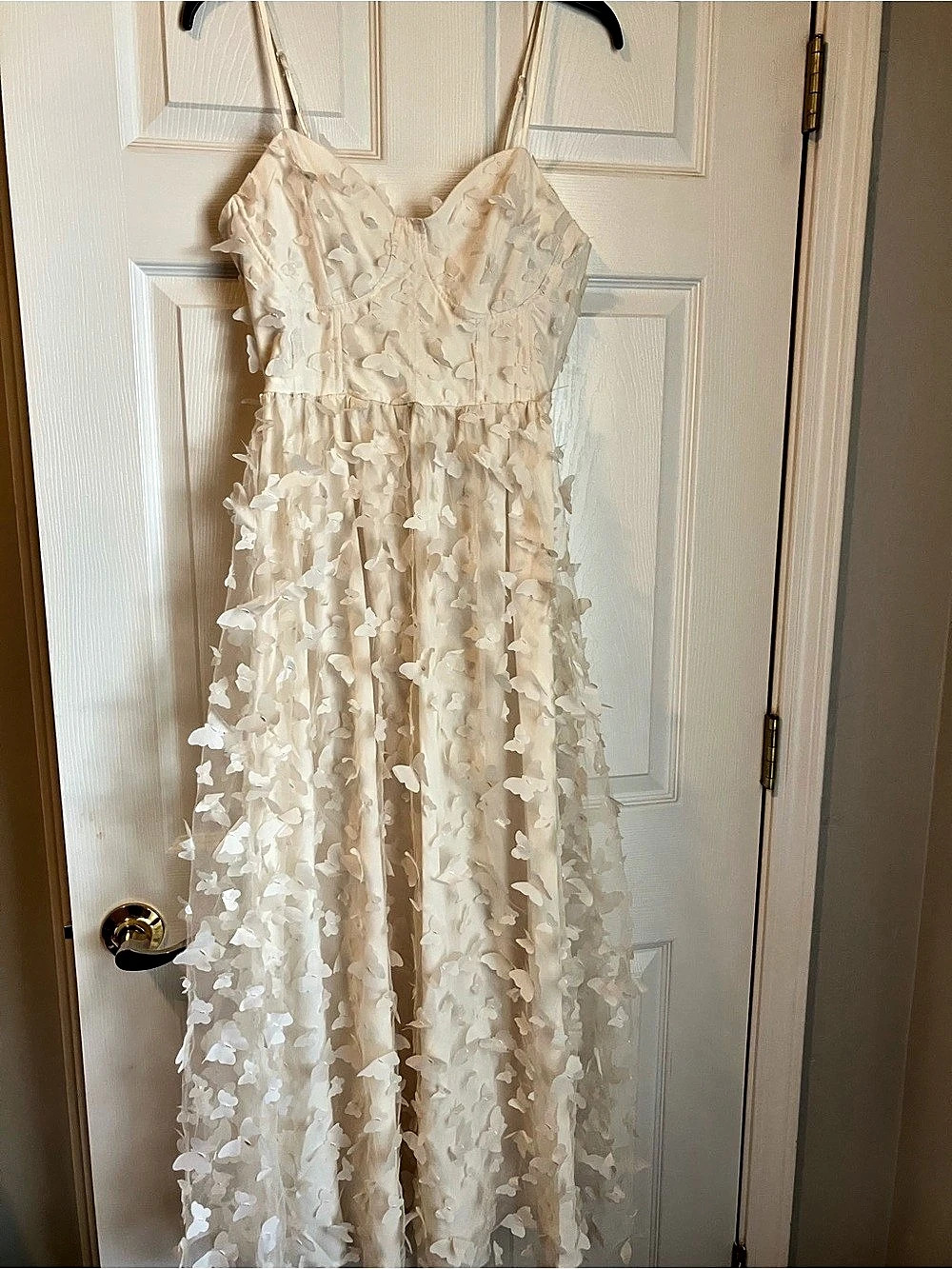 Thirty/Twenty Butterfly Appliqué Lace-Up Maxi Dress in Cream Medium